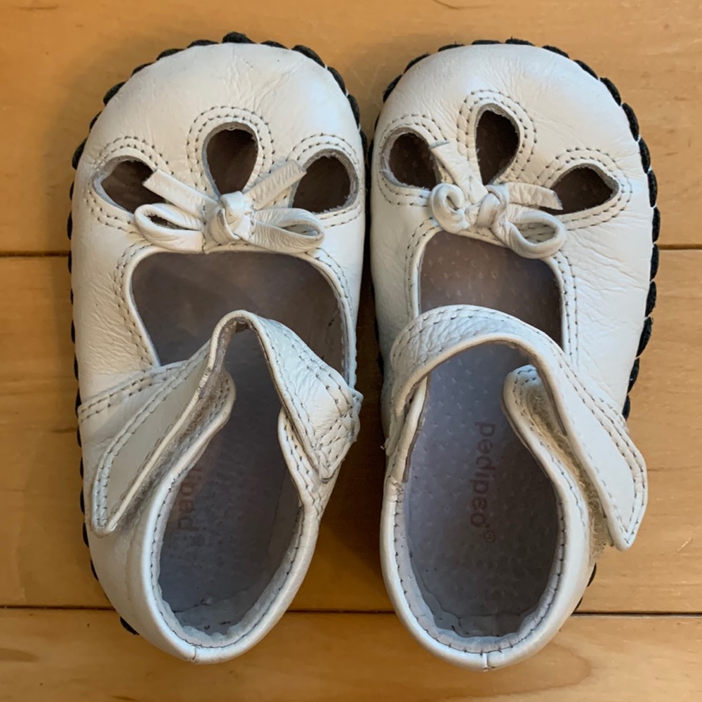 12-18 months white Pediped Mary Janes with leather soles